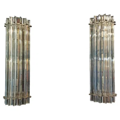 Pre-owned Venini Beautiful Pair Of Vintage Murano Wall Sconce – Iridescent Triedri Glass, Murano In Transparent