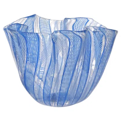 Pre-owned Venini Bianconi Murano Blue White Zanfirico Italian Art Glass Fazzoletto Vase