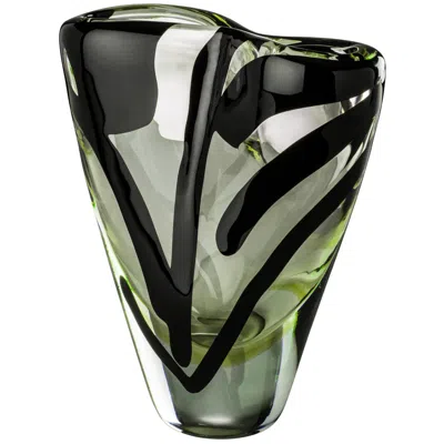 Pre-owned Venini Black Belt Otto Tall Glass Vase In Crystal And Green By Peter Marino