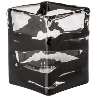 Pre-owned Venini Black Belt Square Glass Vase In Crystal And Black By Peter Marino