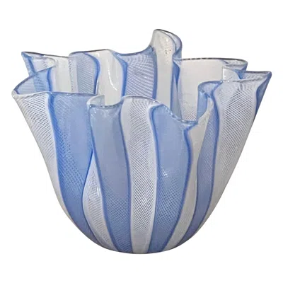 Pre-owned Venini Blue Fazzoletto Murano Modern Handkerchief Vase