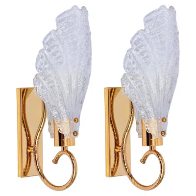 Pre-owned Venini Carl Fagerlund Style. Palm Beach Regency Murano Gilt Wall Lights, Sweden, 1970s In Beige