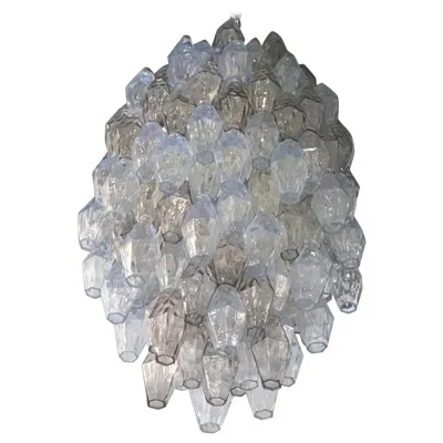 Pre-owned Venini Carlo Scarpa Chandelier Poliedri Murano Light Bluend Brass, 1950 In Transparent