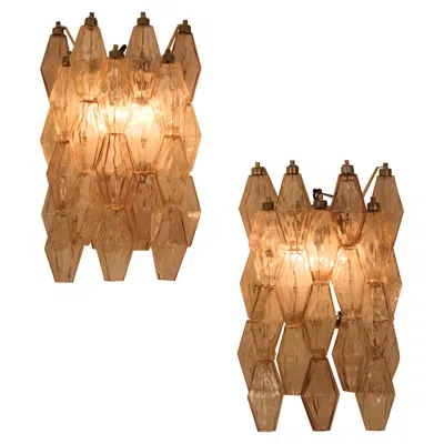 Pre-owned Venini Carlo Scarpa For  Poliedri Pair Wall Lights. Italy Circa 1960 In Brown