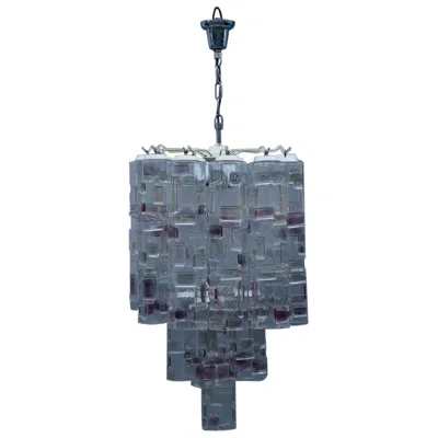 Pre-owned Venini Cascade  Style Italian Midcentury Chandelier Multicolor Murano Glass In Transparent