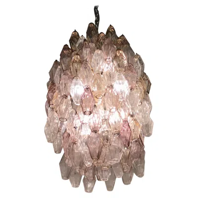 Pre-owned Venini Chandelier Carlo Scarpa Poliedri 1950 Murano Glass Iron Brass, Italy In Brown