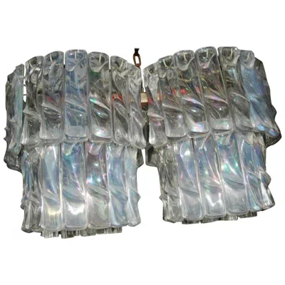 Pre-owned Venini Chandelier, Glass Iridescent Attributed  Murano Midcentury Design In Transparent