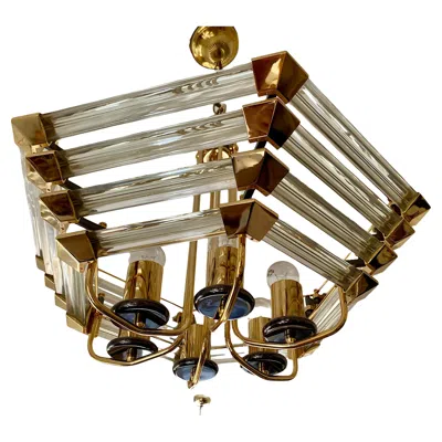 Pre-owned Venini Chandelier Glass With Gilt Gold Structure , Italy 1980 In Brown