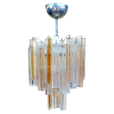 Pre-owned Venini Chandelier In Trefoil Glass Produced By , 1960s In Transparent