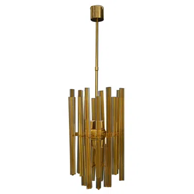 Pre-owned Venini Chandelier Midcentury In Gilded Glass And Brass Elegant, 1950 In Brown