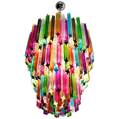 Pre-owned Venini Chandelier Multicolor Quadriedri, 184 Prism, Murano, 1980s In Sand