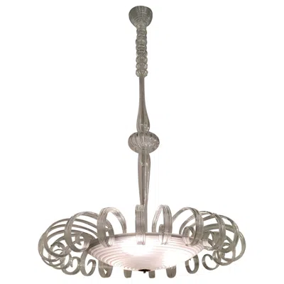 Pre-owned Venini Chandelier Murano Glass 1930 Iron Structure And Wood Italia In Transparent