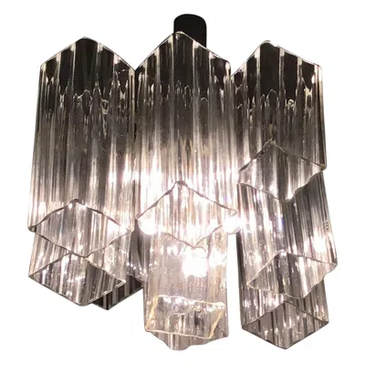 Pre-owned Venini Chandelier Murano Glass Iron Metal Crome, 1960, Italy In Brown