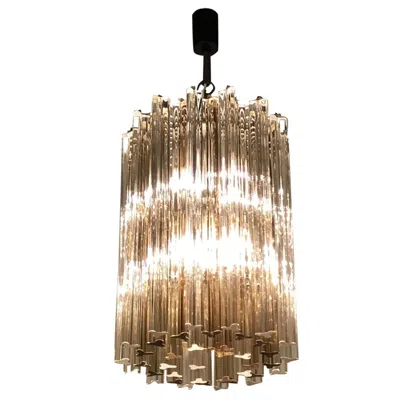 Pre-owned Venini Chandelier “triedi” Murano Glass Metal Crome Iron, 1960, Italy In Brown