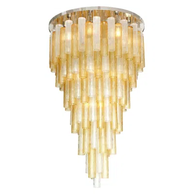 Pre-owned Venini Clear And Gold Tiered Murano Glass Chrome Flush Mount Chandelier, Italy 60" Tall