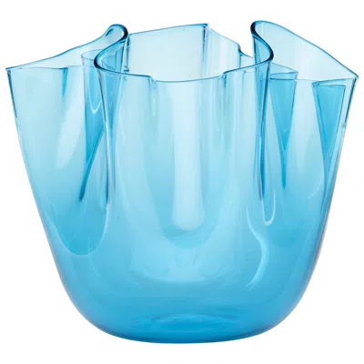 Pre-owned Venini Clear Blue Glass Fazzoletto Vase By