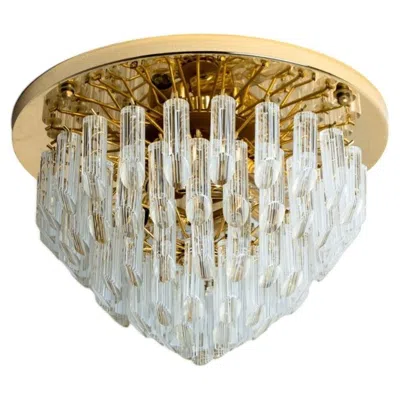 Pre-owned Venini Clear Gold Glass Messing Flush Mount, 1970 In Sand