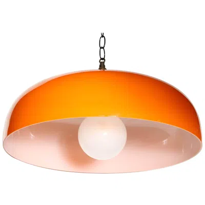 Pre-owned Venini Co. Style Hanging Pendant In Orange & White Murano Cased Glass, 1950s