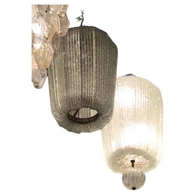 Pre-owned Venini Couple Chandeliers Murano Glass Iron Brass, 1940, Italy In Brown