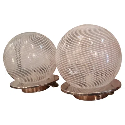 Pre-owned Venini Coupletable Lamps Murano Glass Metal Brass E 1960 Italy In Brown