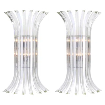 Pre-owned Venini Curve Murano Glass Sconces In The Style Of  In Transparent