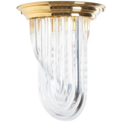 Pre-owned Venini Curved Crystal Glass Gilt Brass Flush Mount Lamp, Italy, 1960 In Sand