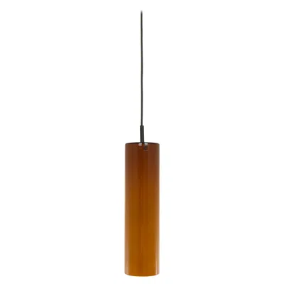 Pre-owned Venini Cylinder Shaped Amber Murano Glass Pendant By , 1980s In Brown