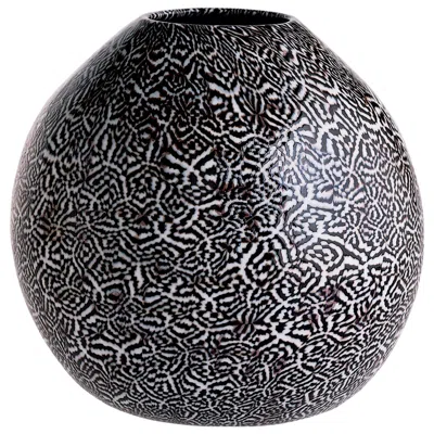 Pre-owned Venini Dama Glass Vase W & Milk-white & Black Murrine Geometric Pattern