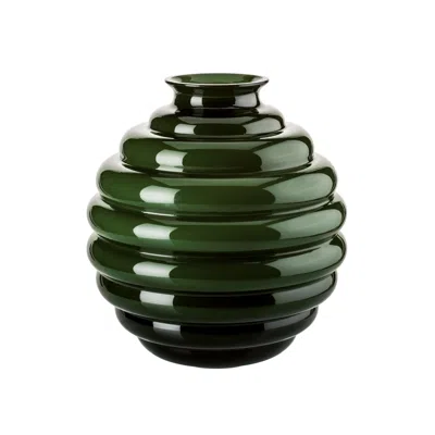 Pre-owned Venini Deco Glass Vase In Apple Green By Napoleone Martinuzzi