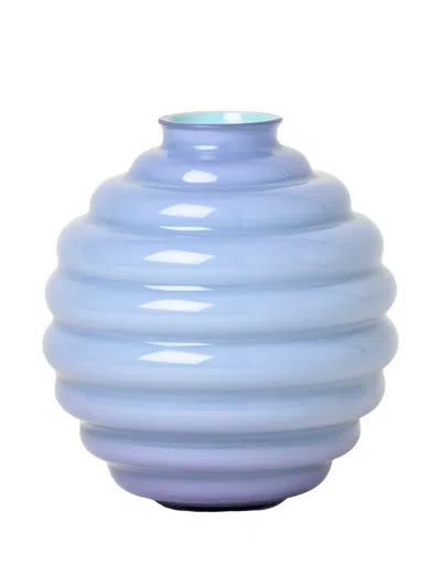 Venini Deco Ribbed Globe Vase In Blue