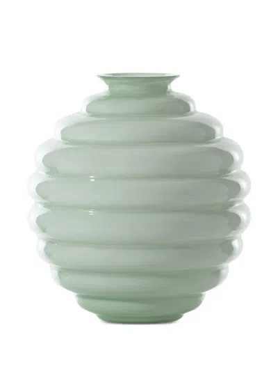 Venini Deco Ribbed Globe Vase In Green