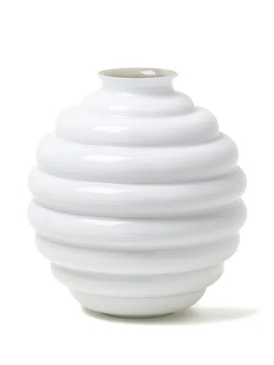 Venini Deco Ribbed Globe Vase In White