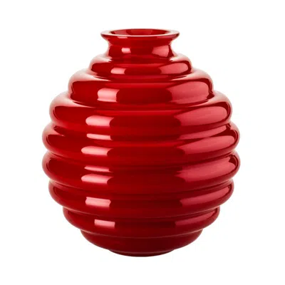 Pre-owned Venini Deco Small Vase In Red Glass By Napoleone Martinuzzi