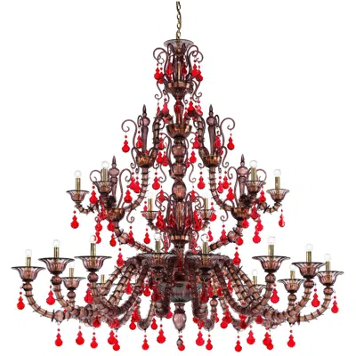 Pre-owned Venini Diamantei 21-light Chandelier In Red