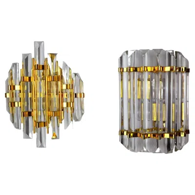 Pre-owned Venini Duo Of  Wall Lamps, Murano, Cut Glass, Italy, Circa 1970 In Brown