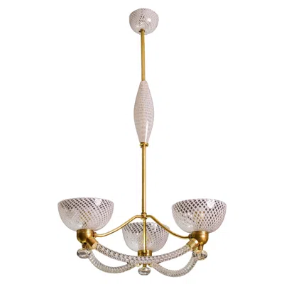 Pre-owned Venini Elegant Art Deco Reticello Murano Glass Chandelier By , 1940 In Sand