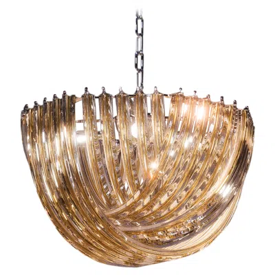 Pre-owned Venini Elegant Contemporary Suspended Murano Blown Glass Crystal Chandelier By  In Brown