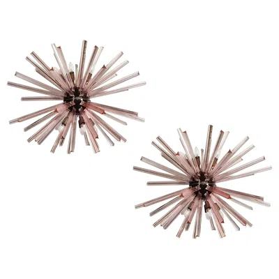 Pre-owned Venini Elegant Crystal Prism Sputnik Chandeliers, 50 Pink Prisms