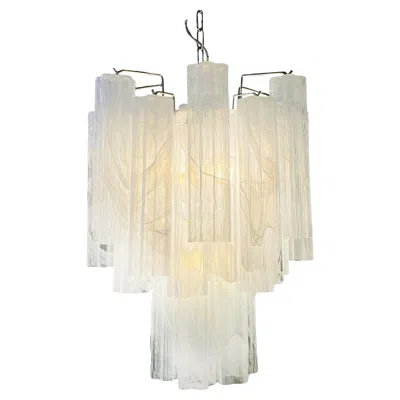 Pre-owned Venini Elegant Glass Tube Chandelier, 30 Albaster White Glasses