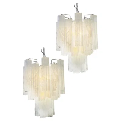 Pre-owned Venini Elegant Glass Tube Chandeliers, 30 Albaster White Glasses