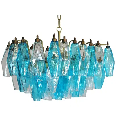 Pre-owned Venini Elegant Murano Poliedri Chandelier, Carlo Scarpa In Blue