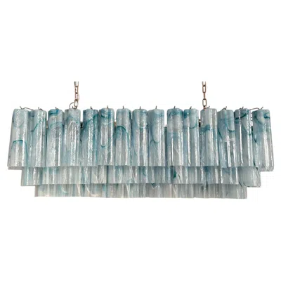 Pre-owned Venini Elegant Murano Tube Chandelier - 114 Blue Alabaster Glasses