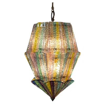 Pre-owned Venini Extraordinary Carlo Scarpa Attr. Tiered Multicolor Murano Glass Pendant In Brown