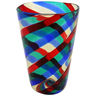Pre-owned Venini Fasce Ritorte Red Blue Green Murano Glass Vase Fulvio Bianconi Attributed