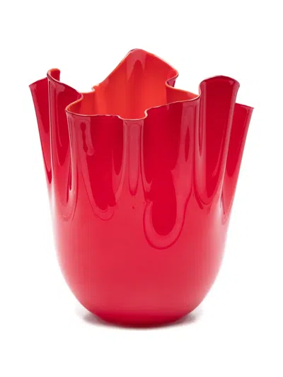 Venini Fazzolett Ruffled Vase In Red