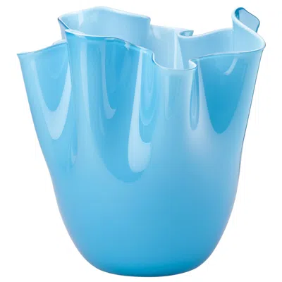 Pre-owned Venini Fazzoletto Glass Vase In Aquamarine By Fulvio Bianconi And Paolo  In Blue