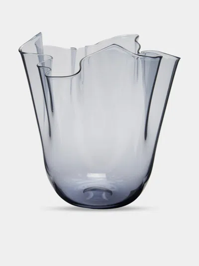 Venini Fazzoletto Hand-blown Murano Glass Large Vase  Abask Luxury Gift In Blue