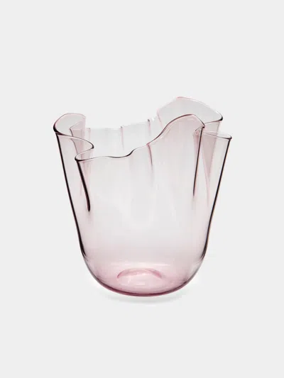 Venini Fazzoletto Hand-blown Murano Glass Medium Vase  Abask Luxury Gift In Pink