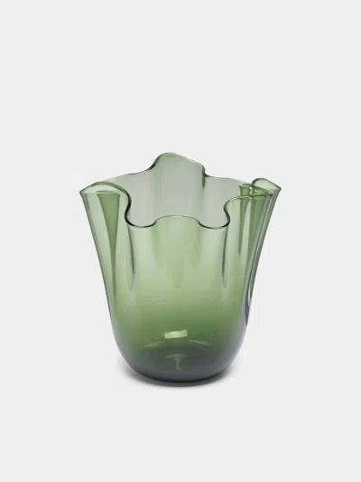 Venini Fazzoletto Hand-blown Murano Glass Small Vase  Abask Luxury Gift In Green