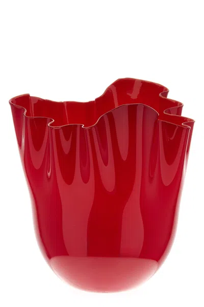 Venini 'fazzoletto' Large Vase In Red